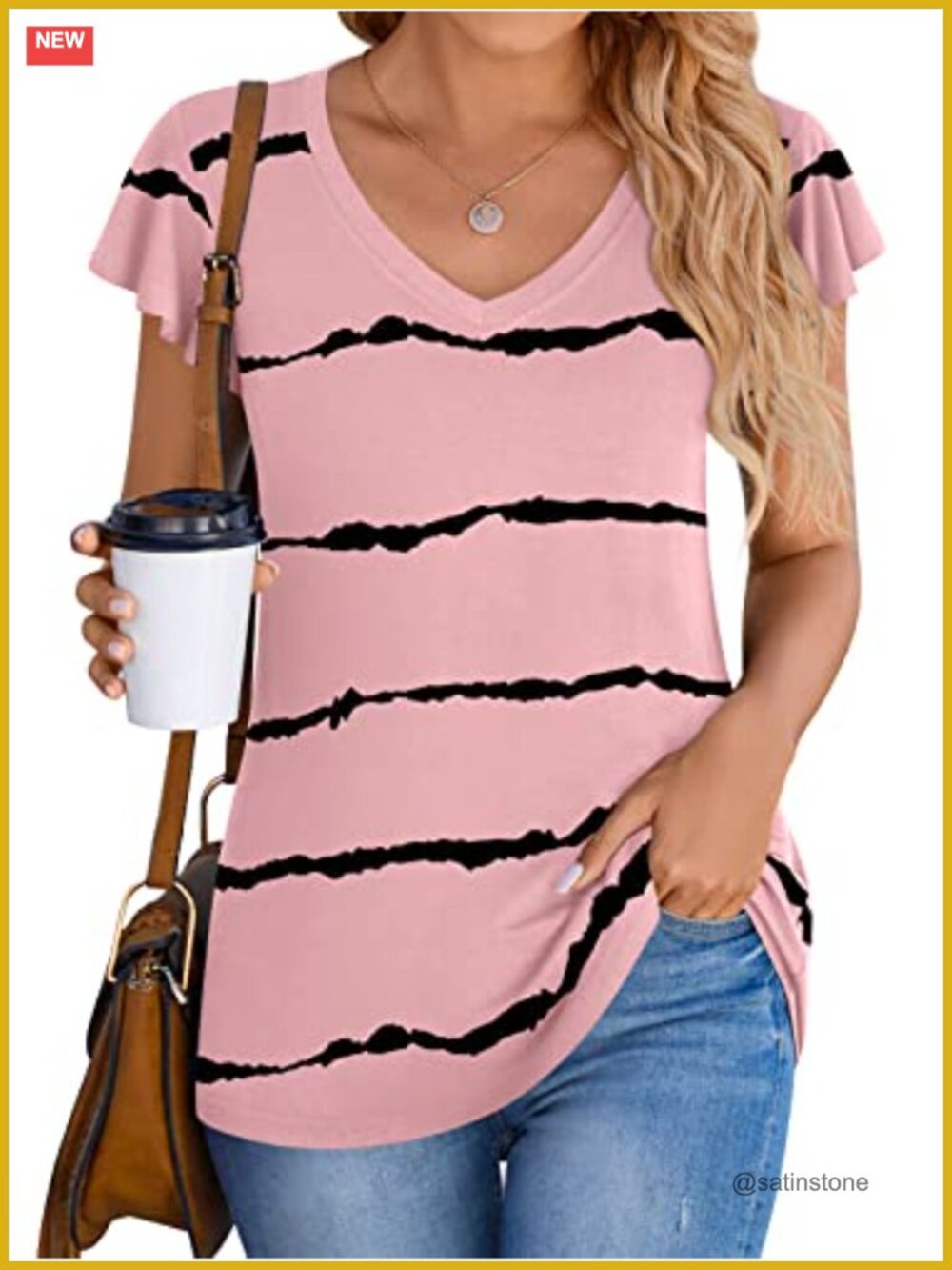 Women's V-Neck Short Sleeve Ruffle Tunic Top Rayon Spandex Casual Blouse